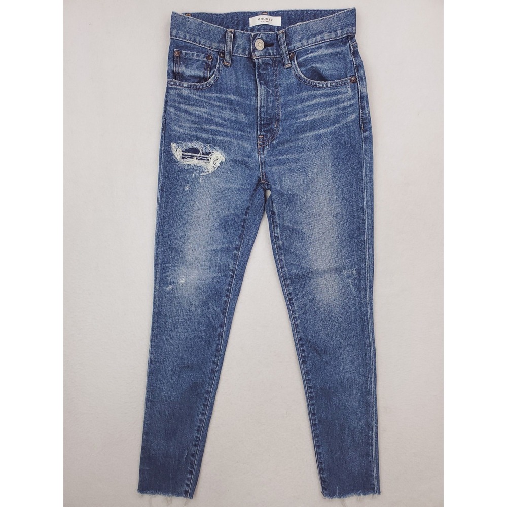 Moussy‎ Vintage Jeans Womens 25 Blue Skinny Japanese Denim Raw Hem Distressed